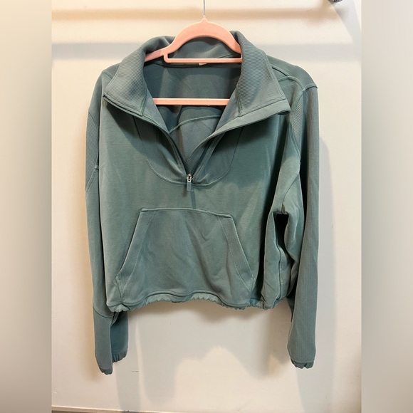 Lululemon BRUSHED SOFTSTREME RIBBED HALF ZIP Green jasper Size 12 - Picture 2 of 4